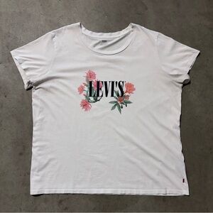 Levi's White T Shirt with Pink Floral Logo